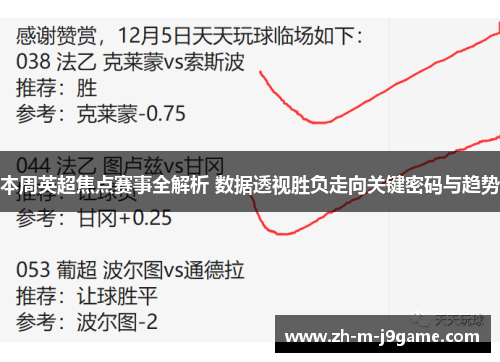 本周英超焦点赛事全解析 数据透视胜负走向关键密码与趋势